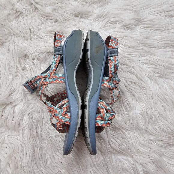 Chaco Sports Hiking Sandals Size 6 Women’s Strappy Orange Teal Blue Toe Loop - Picture 2 of 5